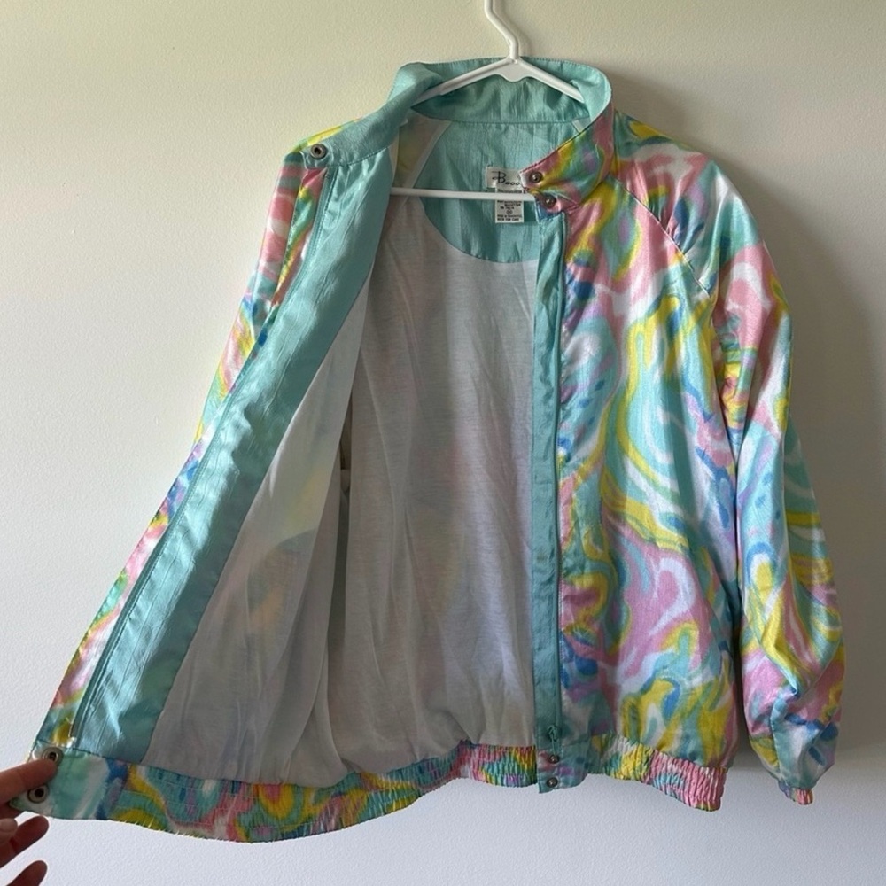 Vintage Pastel Psychedelic Windbreaker 90s Y2K Swirl Jacket Medium unisex Bocoo - Picture 11 of 15